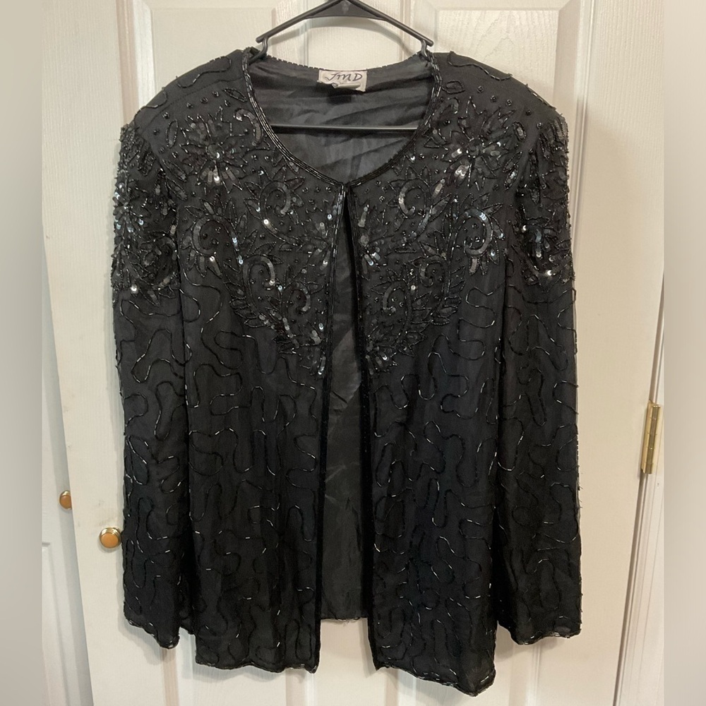 JMD black beaded silk top. Size 2X